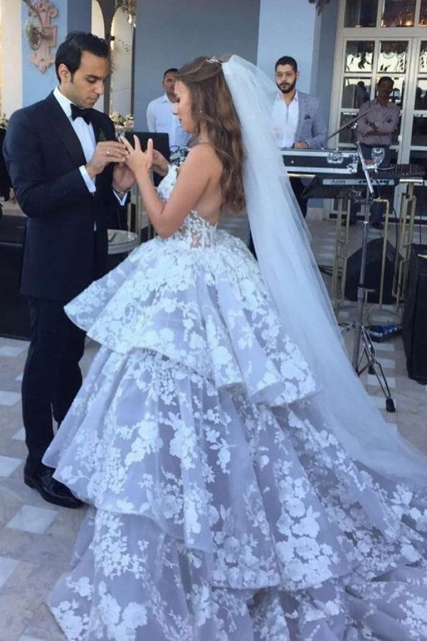Robe de mariée élégante à col en cœur, avec appliques en tulle et dentelle, longue robe de soirée
