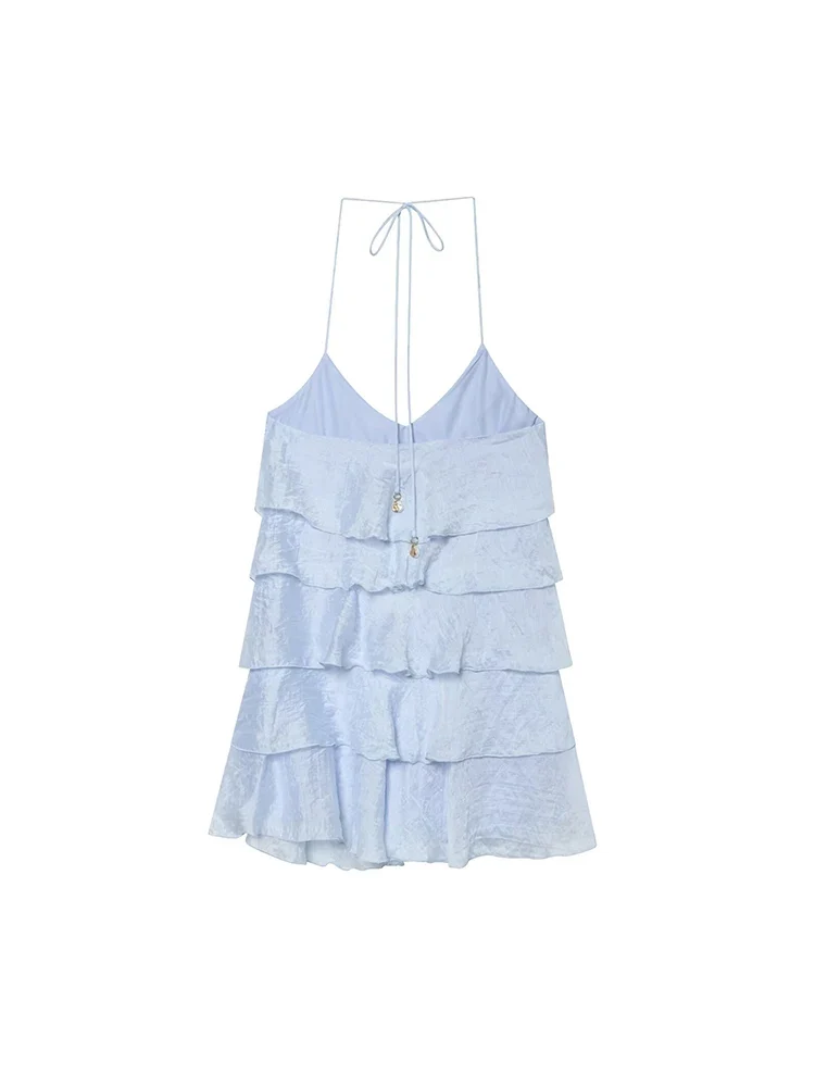 Robe à volants dos nu bleue