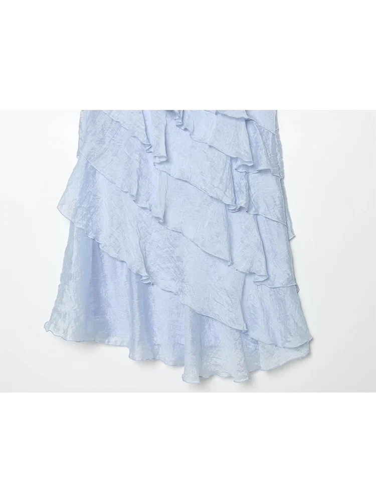 Robe à volants dos nu bleue