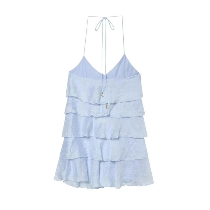 Robe à volants dos nu bleue
