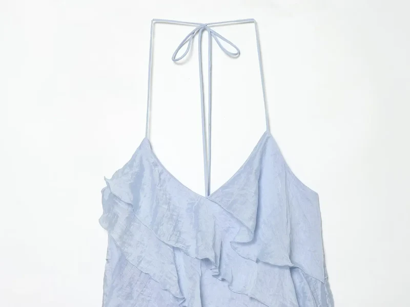 Robe à volants dos nu bleue