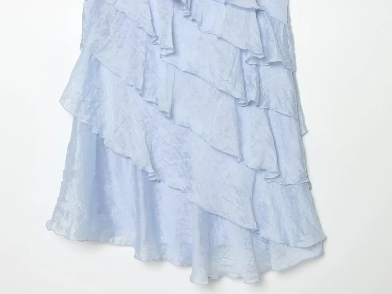 Robe à volants dos nu bleue