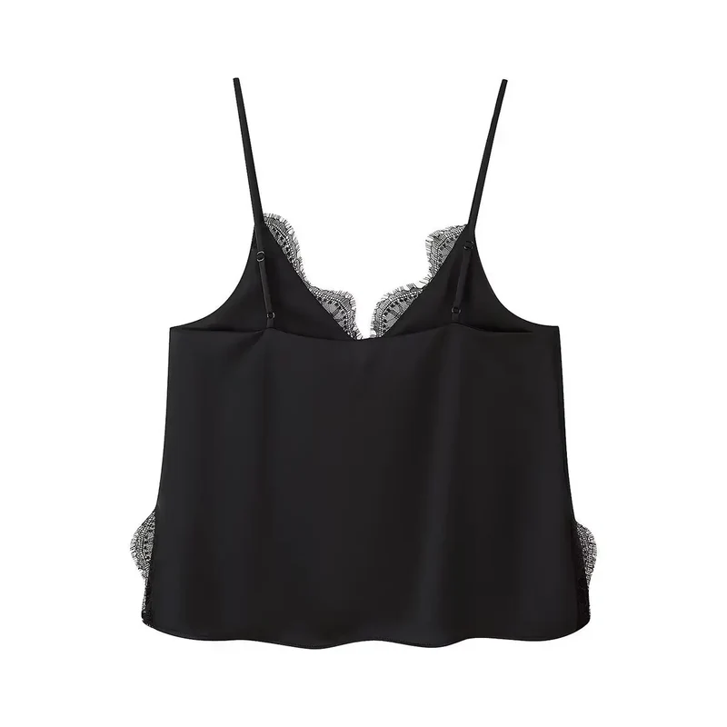 Ensemble haut et jupe midi en satin noir et dentelle