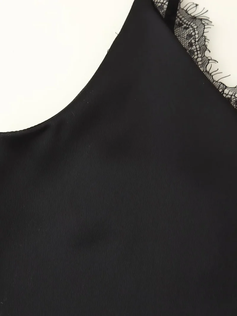 Ensemble haut et jupe midi en satin noir et dentelle