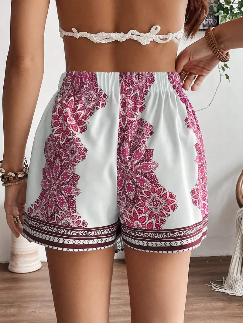 Jupe Short Portefeuille Bohème Chic Blanc et Rose