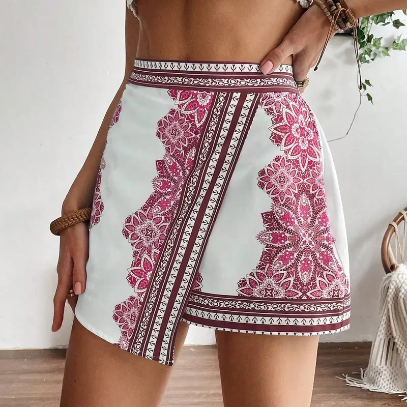 Jupe Short Portefeuille Bohème Chic Blanc et Rose