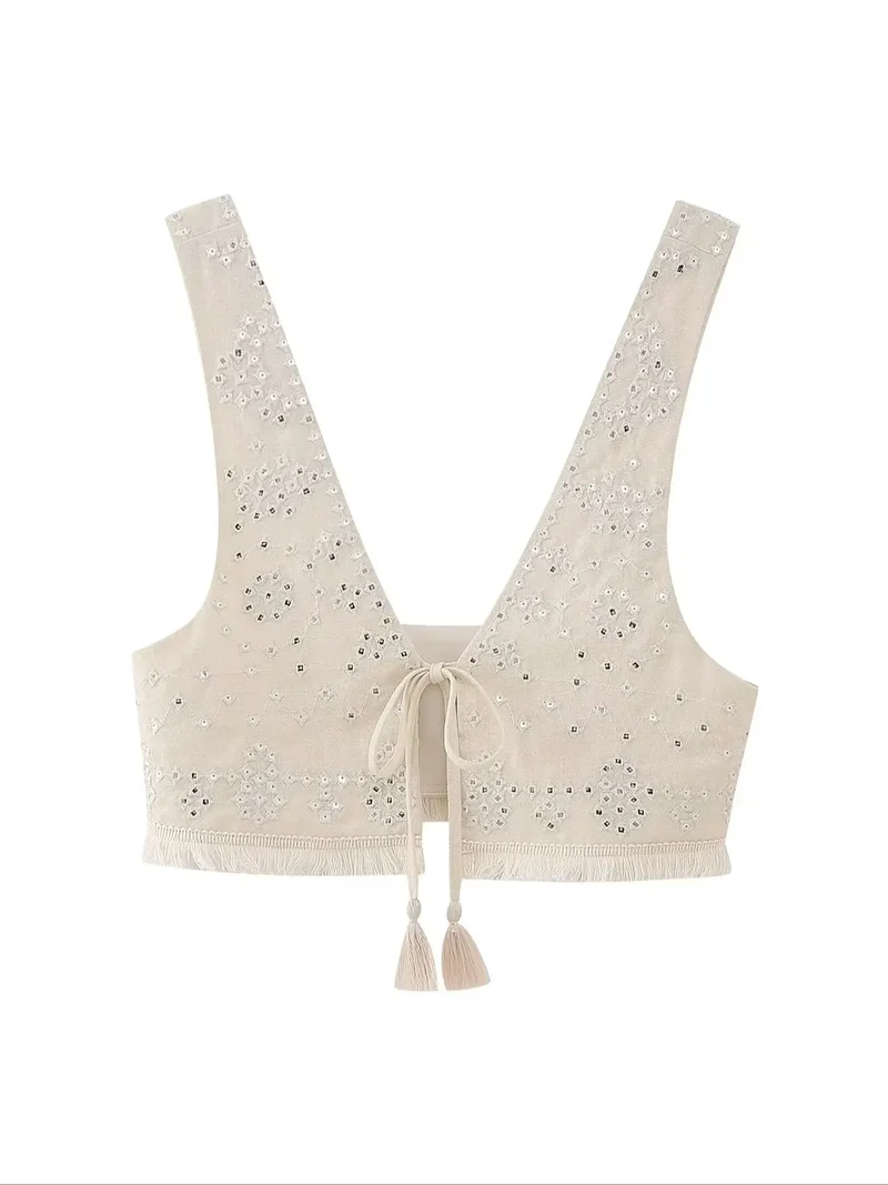 Top Bordeau Brodé Vintage pour Femme
