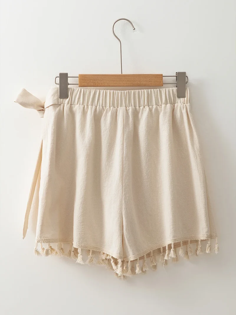 Short Beige Bohème Pompons