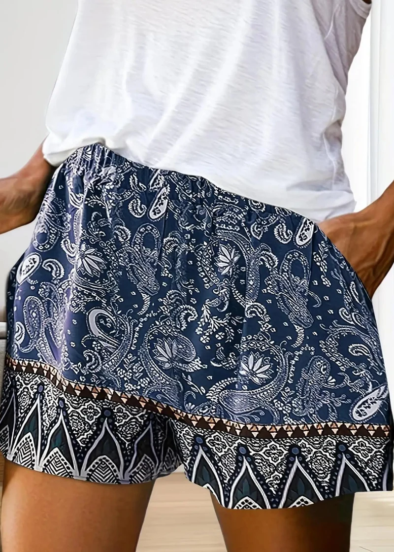 Short Bohème Imprimé Cachemire Bleu