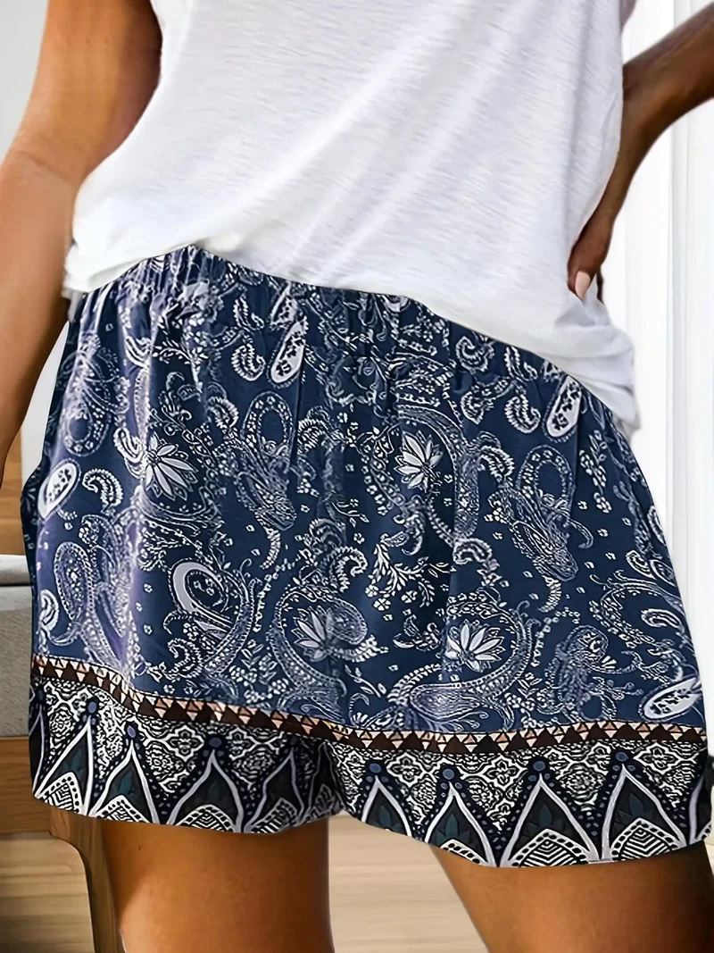 Short Bohème Imprimé Cachemire Bleu
