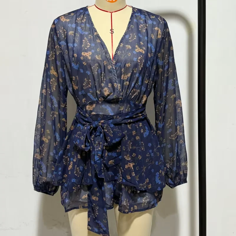 Combinaison Short Bleue en Mousseline Bohème Chic