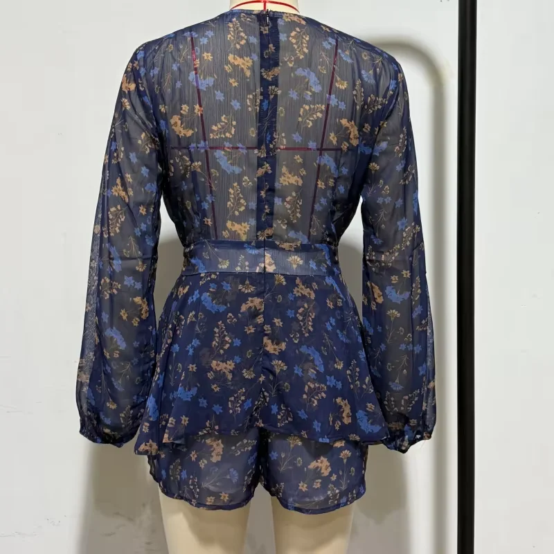 Combinaison Short Bleue en Mousseline Bohème Chic