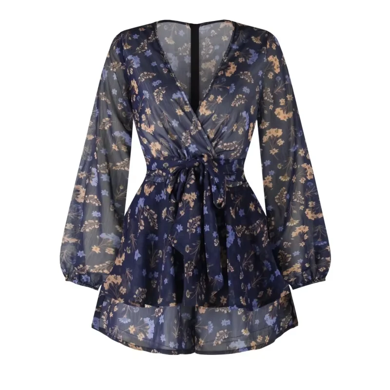 Combinaison Short Bleue en Mousseline Bohème Chic