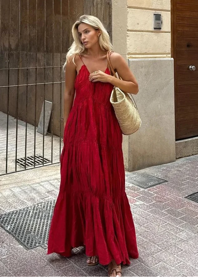 Robe longue marron chic a bretelles