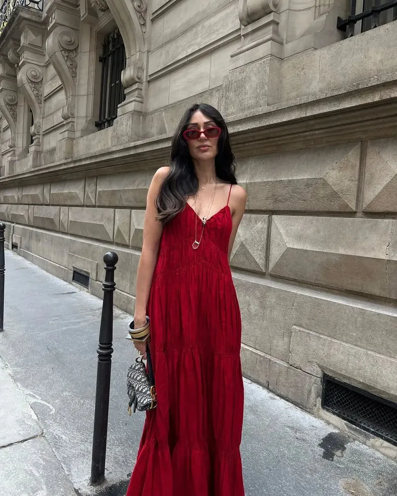 Robe longue marron chic a bretelles
