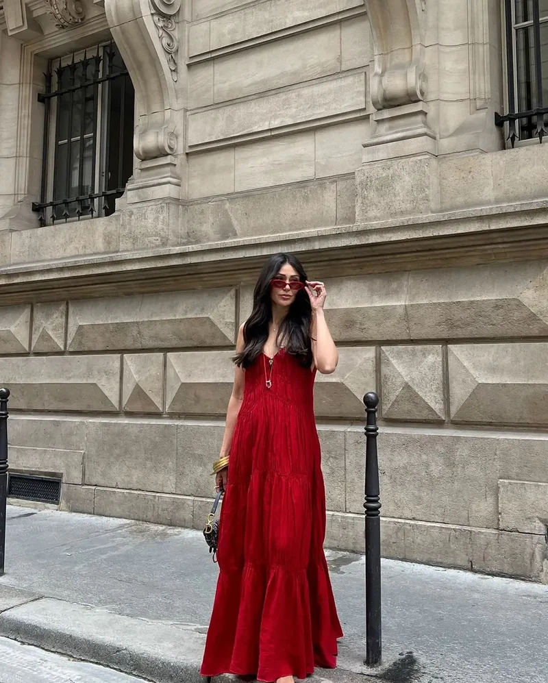 Robe longue marron chic a bretelles