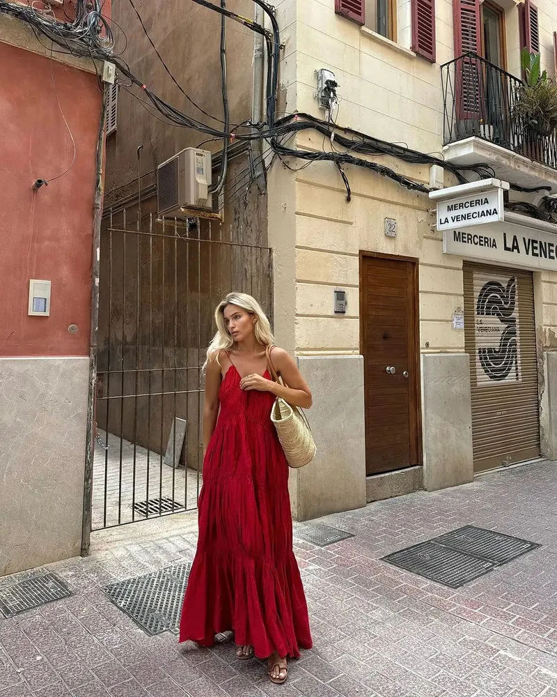 Robe longue marron chic a bretelles