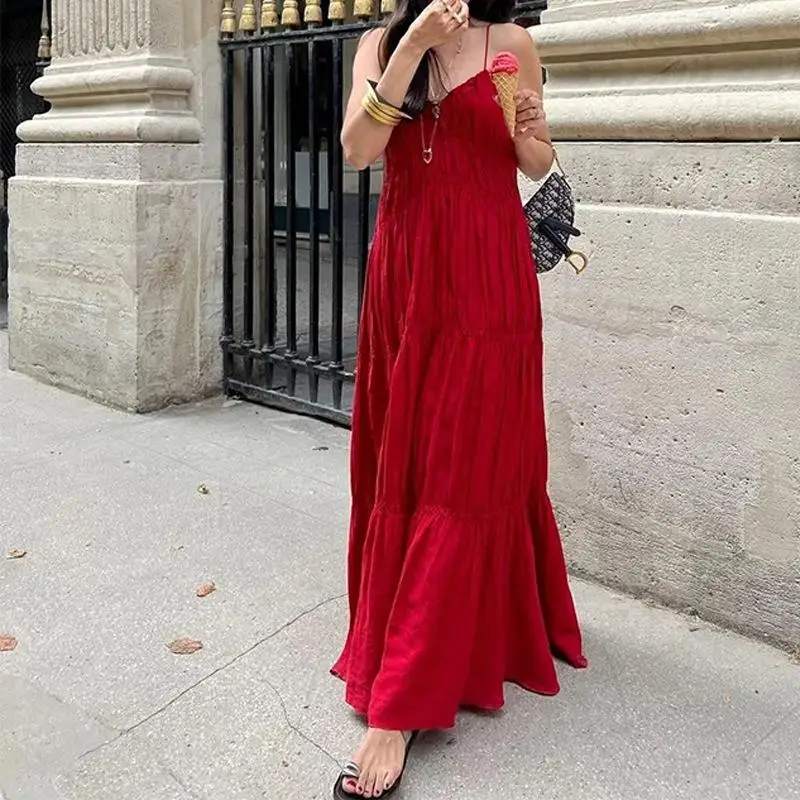 Robe longue marron chic a bretelles
