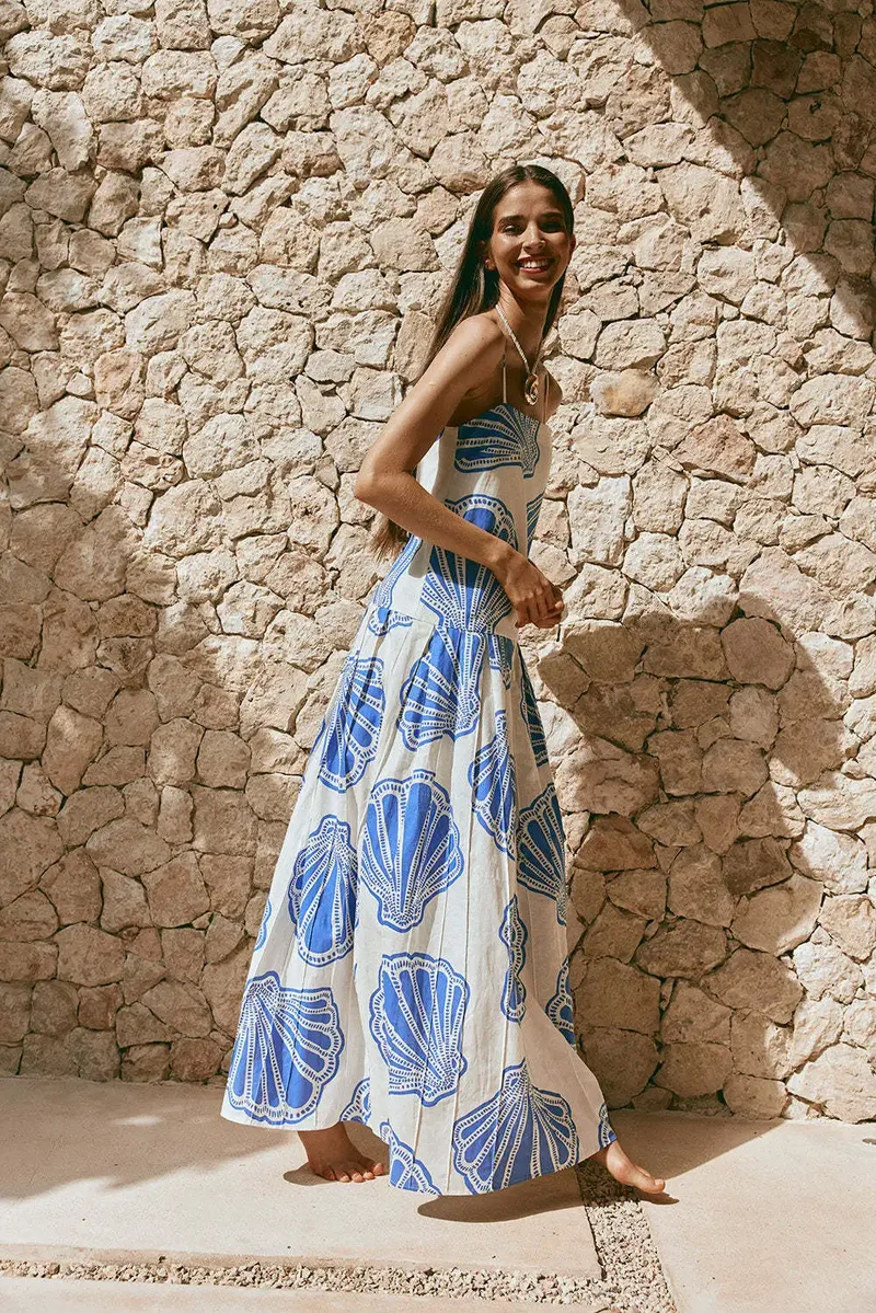 Robe d'été blanche et bleue a bretelles