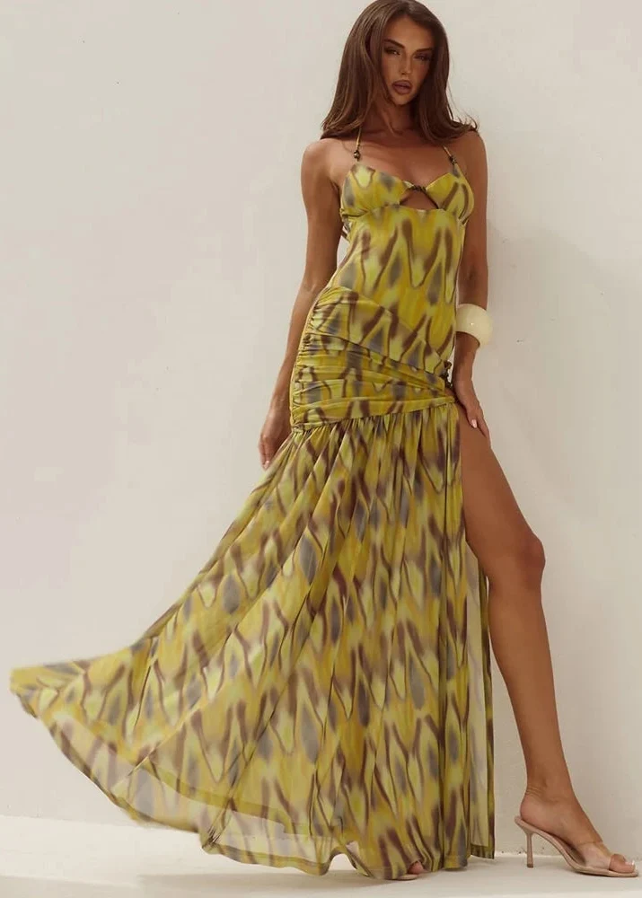 Robe bohème chic verte citron