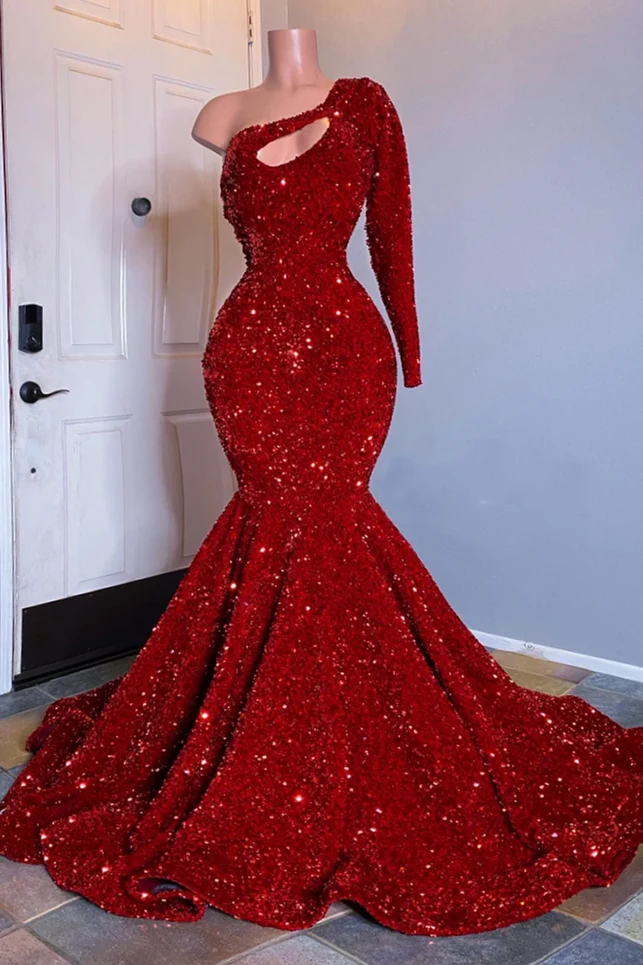 Robe de soirée élégante à manches longues et paillettes style sirène