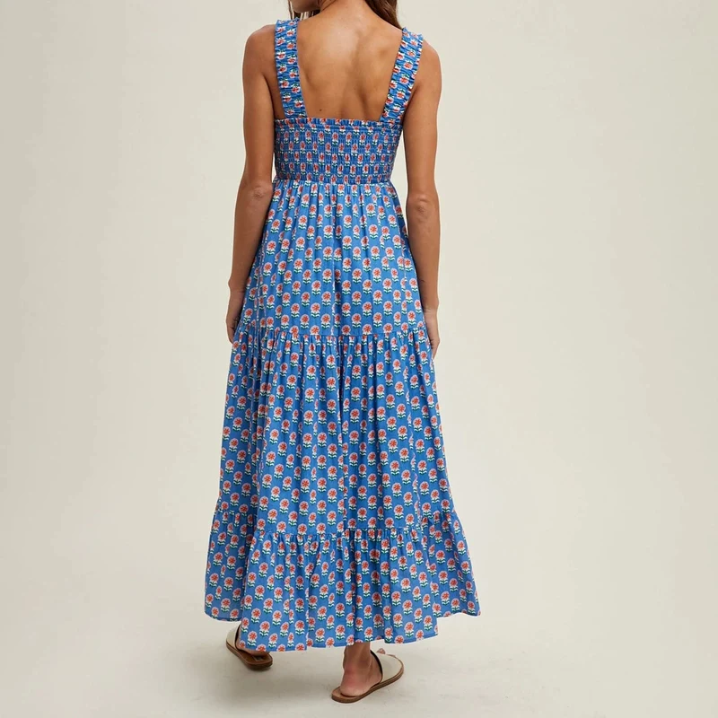 Robe champêtre longue col carré