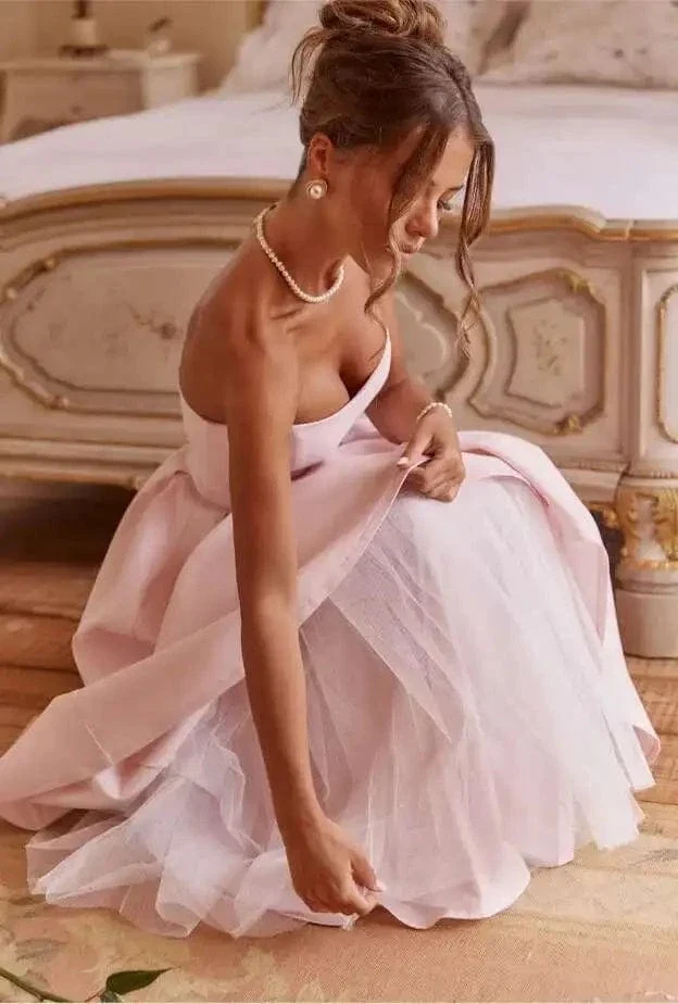 Robe de soirée midi évasée haut bustier
