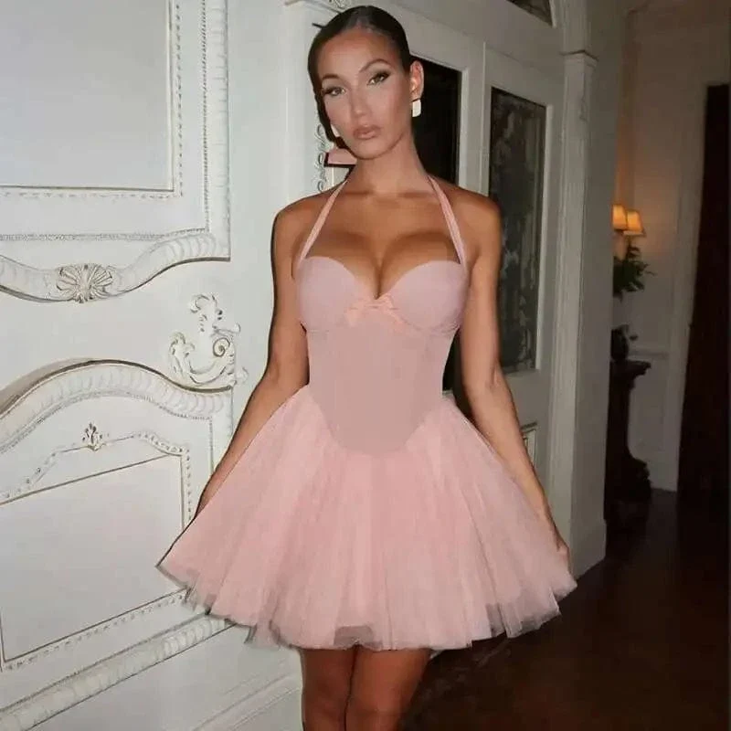 Robe de soirée rose courte jupe ballerine