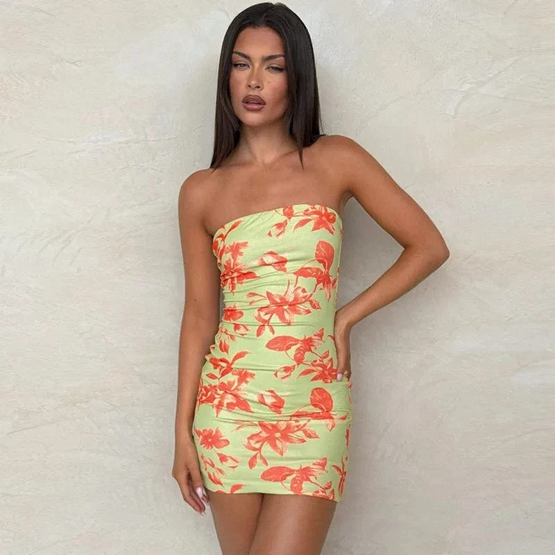 Robe bustier mini moulante fleurie
