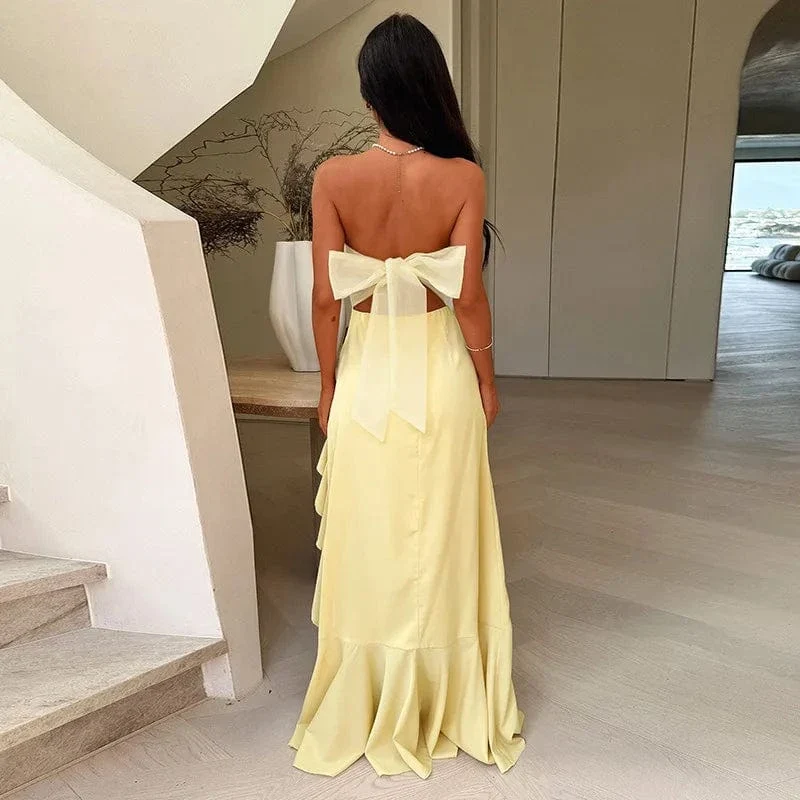 Robe de soirée bustier fendue fluide