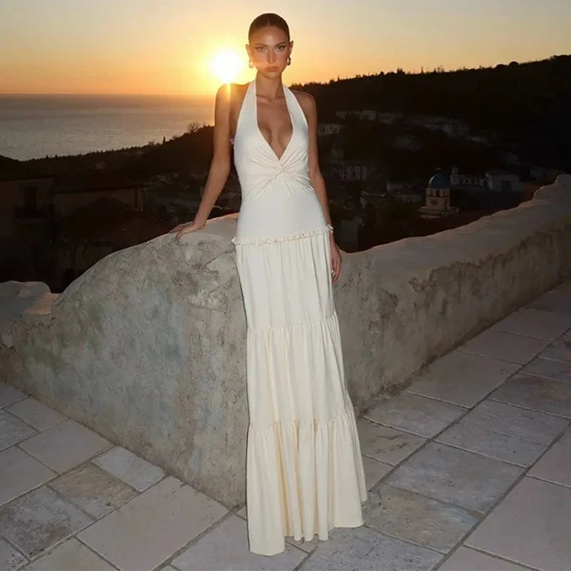 Robe été écrue bohème sans manches