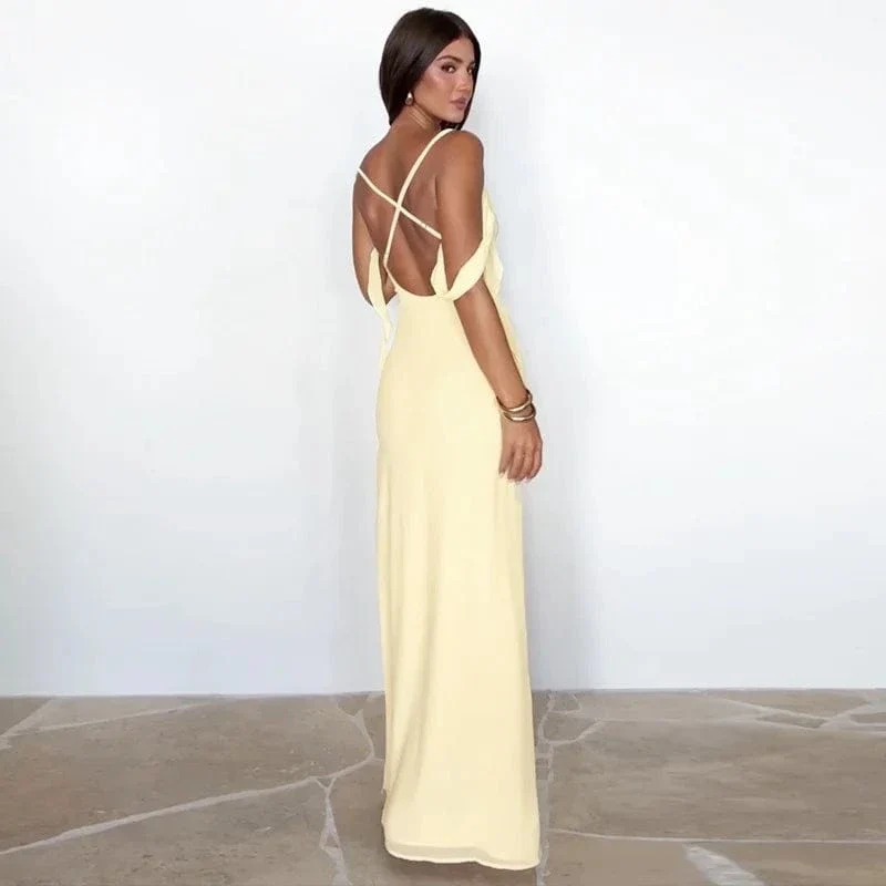 Robe de gala longue dos nu bretelles fines