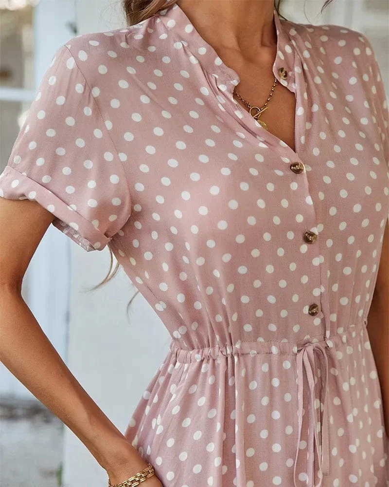 Robe de jour à pois fluide manches courtes