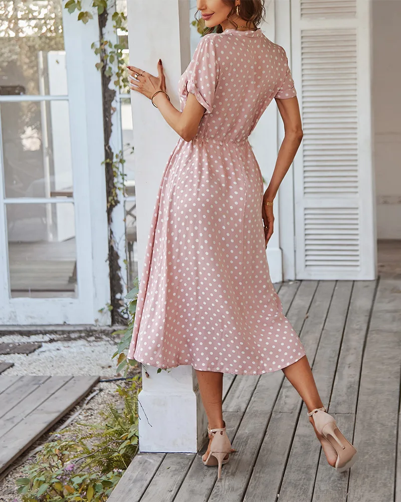 Robe de jour à pois fluide manches courtes