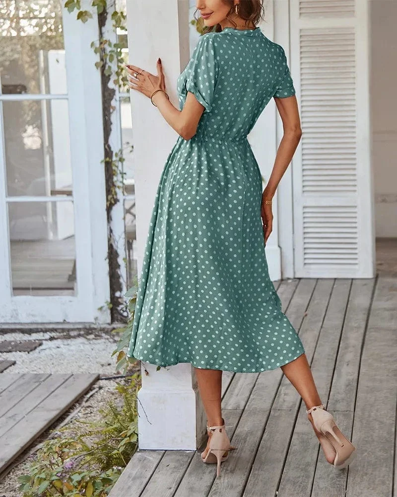 Robe de jour à pois fluide manches courtes