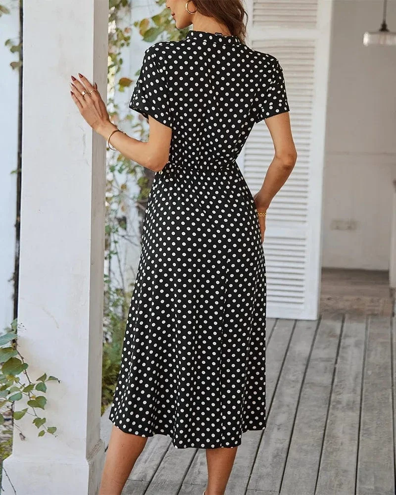 Robe de jour à pois fluide manches courtes