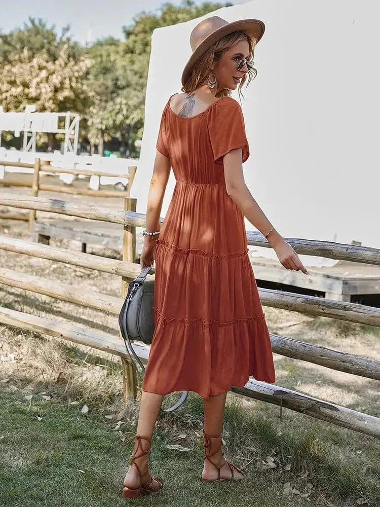 Robe champêtre midi manches courtes