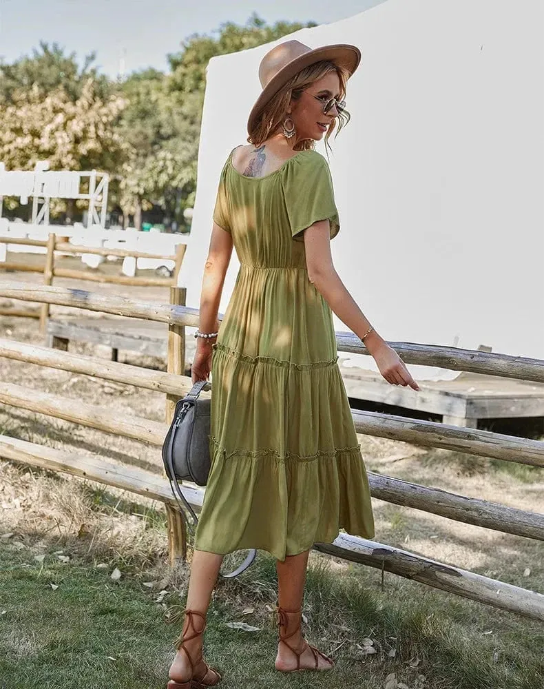 Robe champêtre midi manches courtes