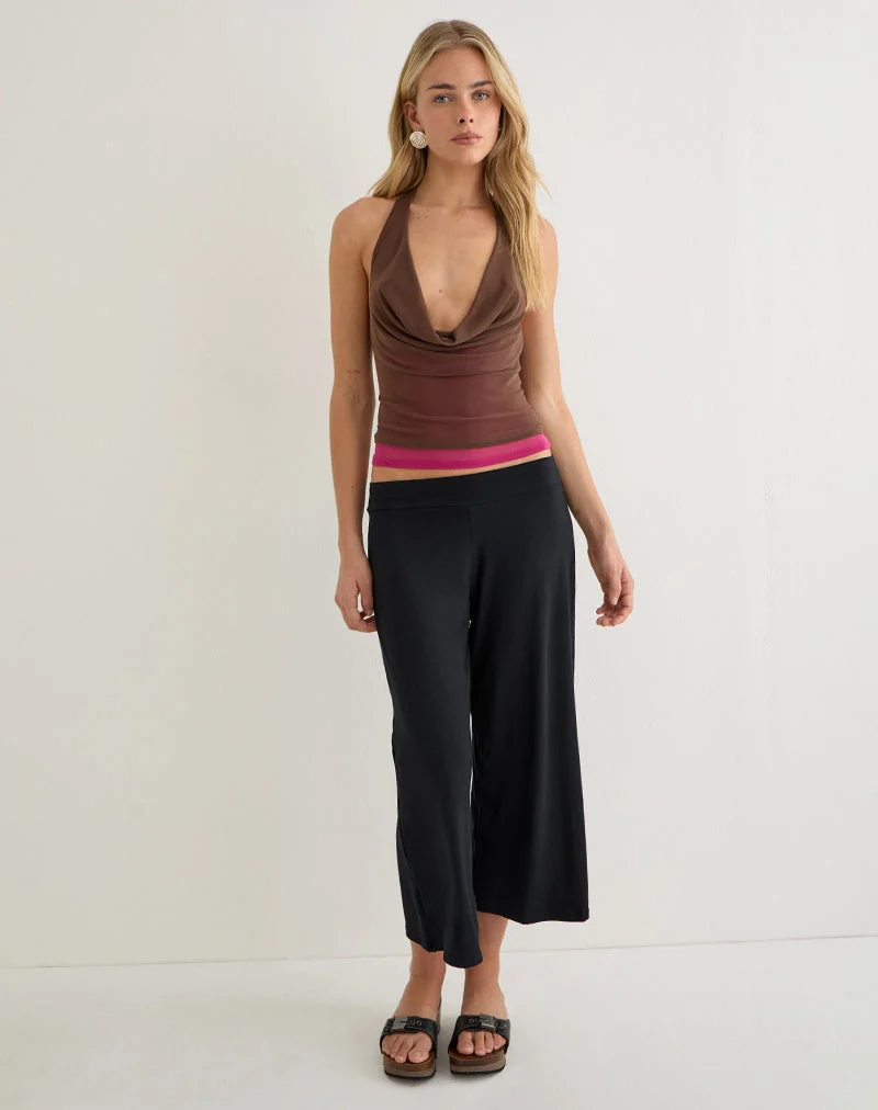 Haut Branjali en maille marron avec doublure rose vif