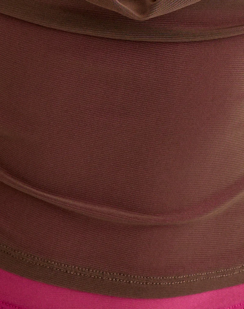 Haut Branjali en maille marron avec doublure rose vif