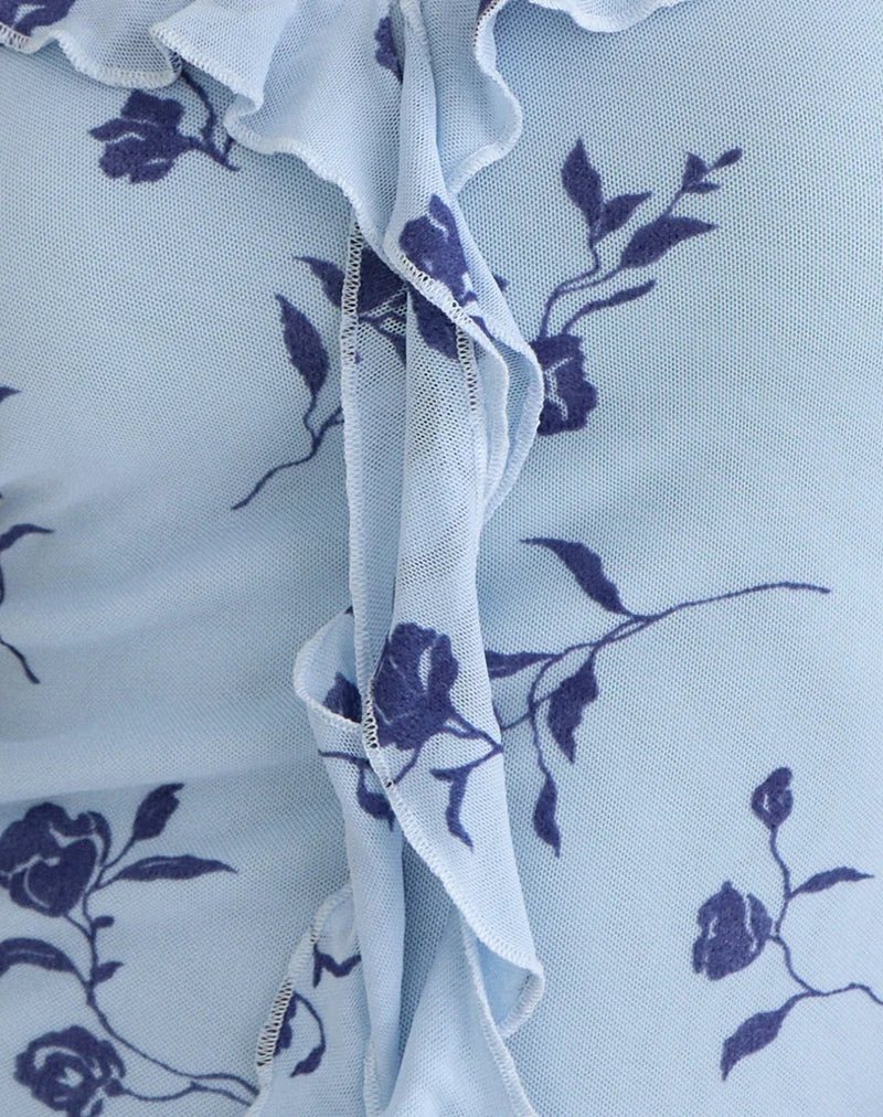 Top à volants Ansa, couleur bleu clair feuillu