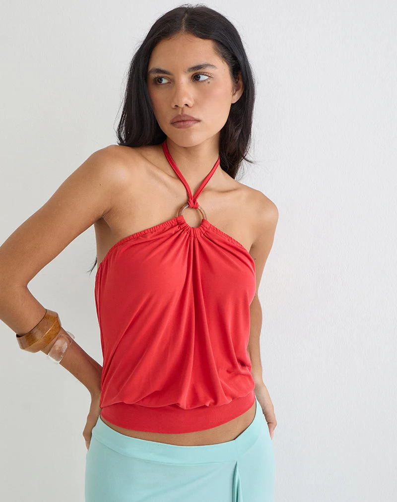 Halter-top Ballerie en cupro rouge