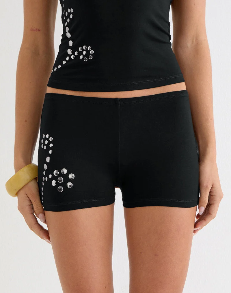 Short Keuni en jersey noir avec clous floraux
