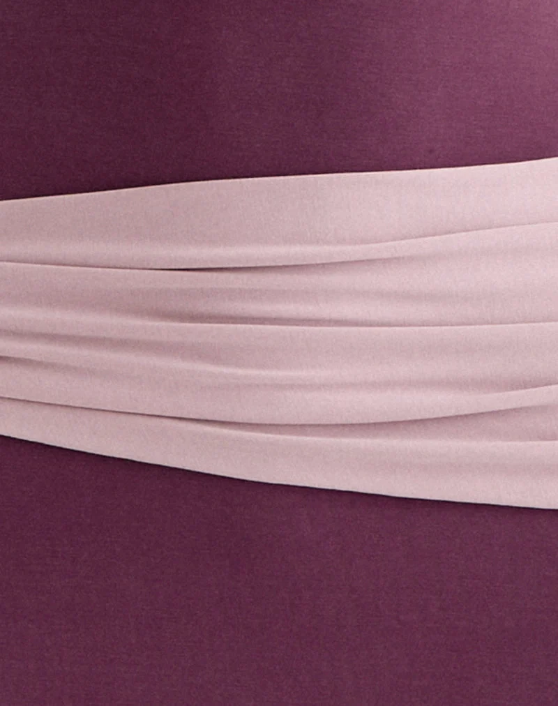 Robe longue Moisa en cupro, violet foncé et rose poudré