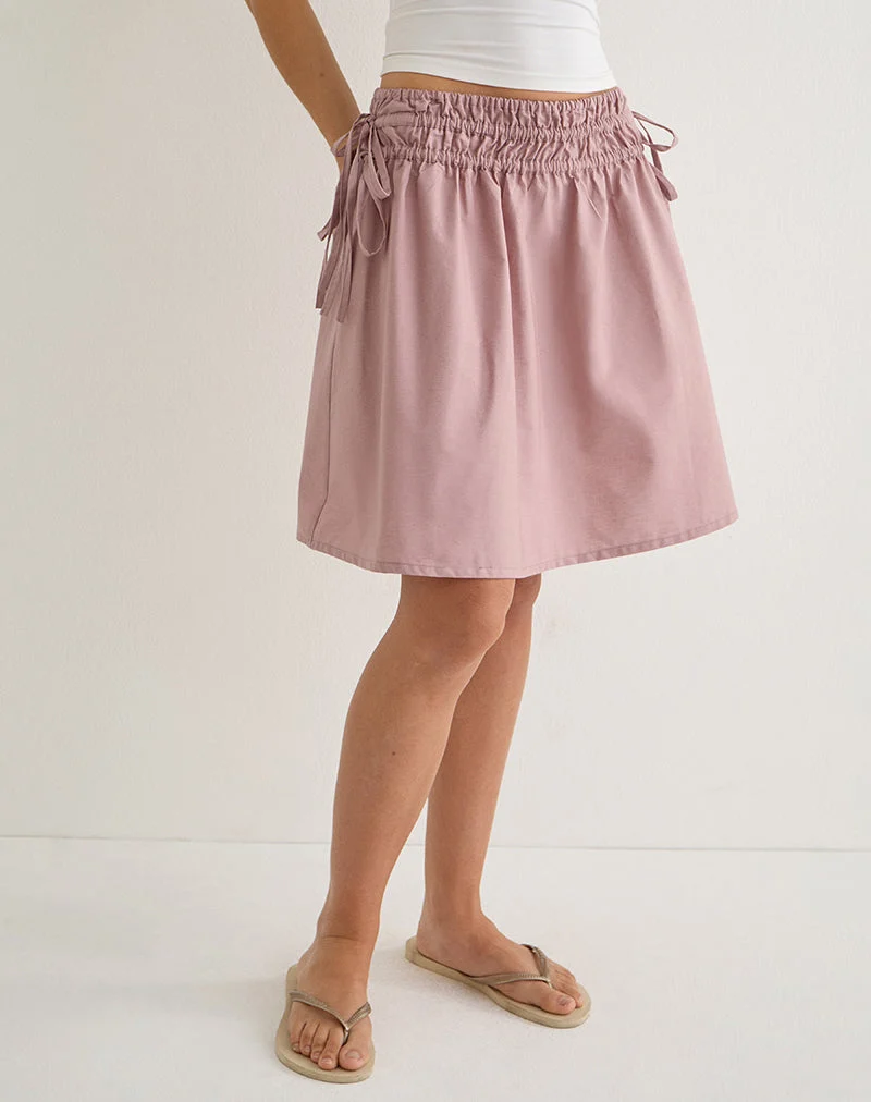 Jupe midi froncée Khimar en popeline rose poudré