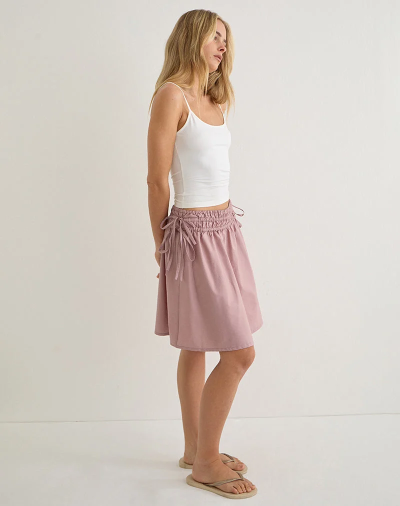 Jupe midi froncée Khimar en popeline rose poudré