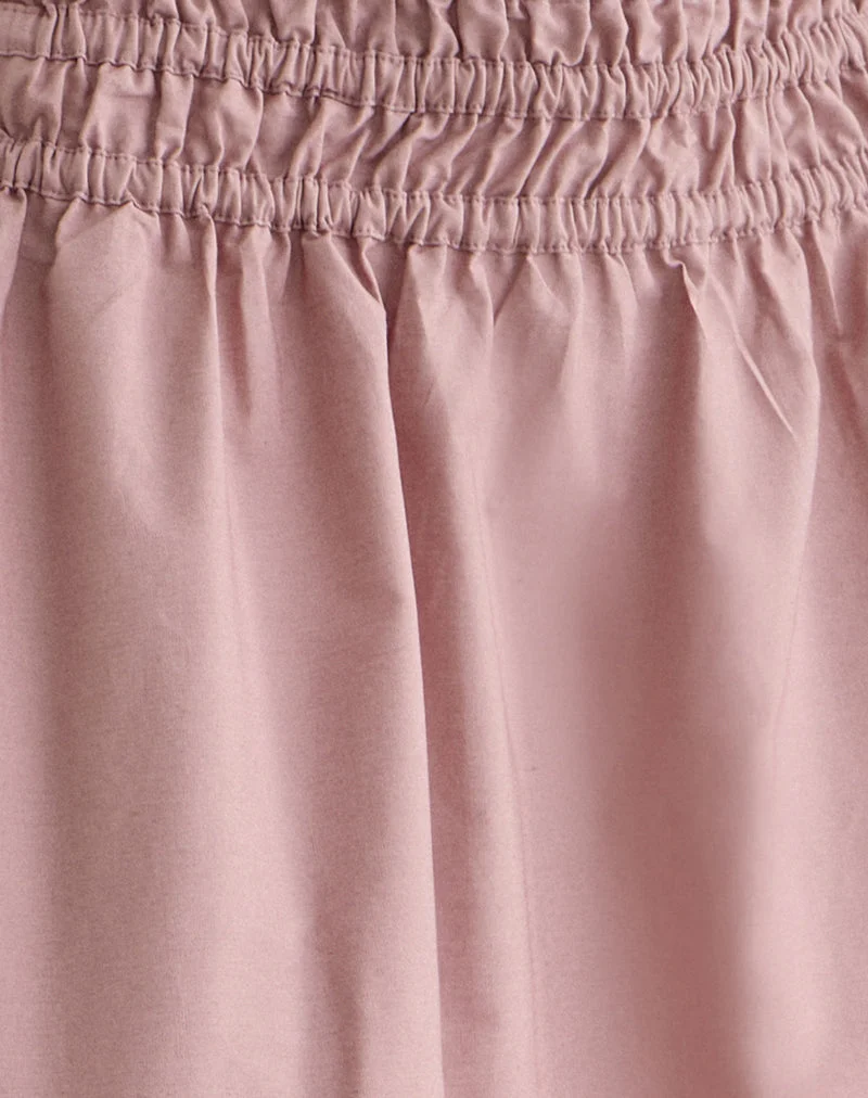 Jupe midi froncée Khimar en popeline rose poudré