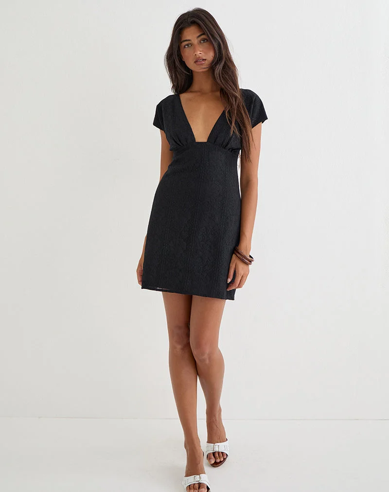 Mini-robe Yenna à décolleté plongeant en dentelle florale noire
