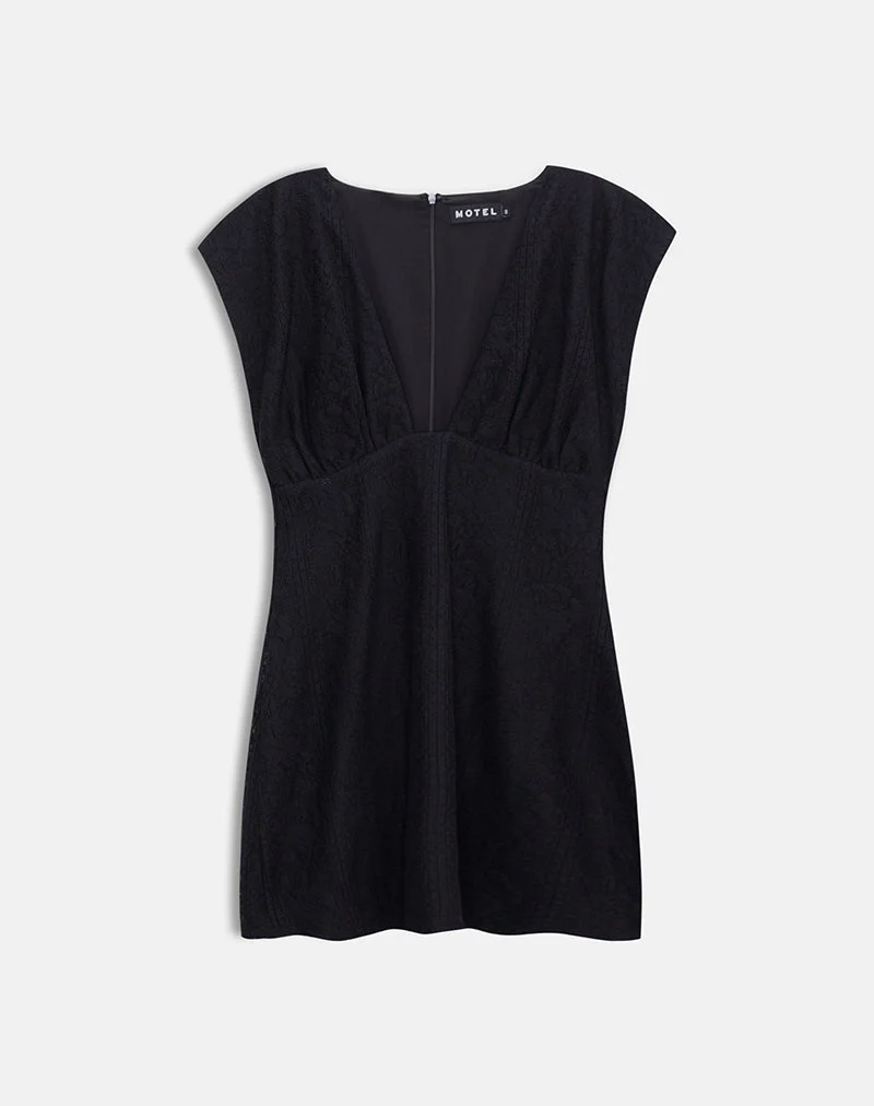 Mini-robe Yenna à décolleté plongeant en dentelle florale noire