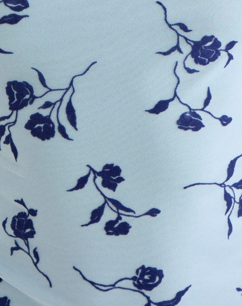 Haut « Keyhole » Jiwon, bleu clair à motif de feuilles fines